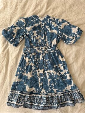 Joie Blue and White Floral Belted Mini Dress